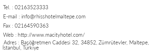 Macity Hotel telefon numaralar, faks, e-mail, posta adresi ve iletiim bilgileri
